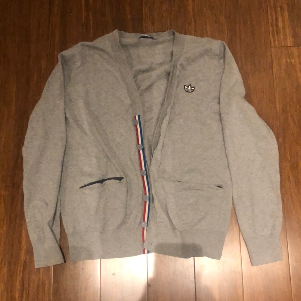 Adidas Grey Cardigan with Trefoil Sz L